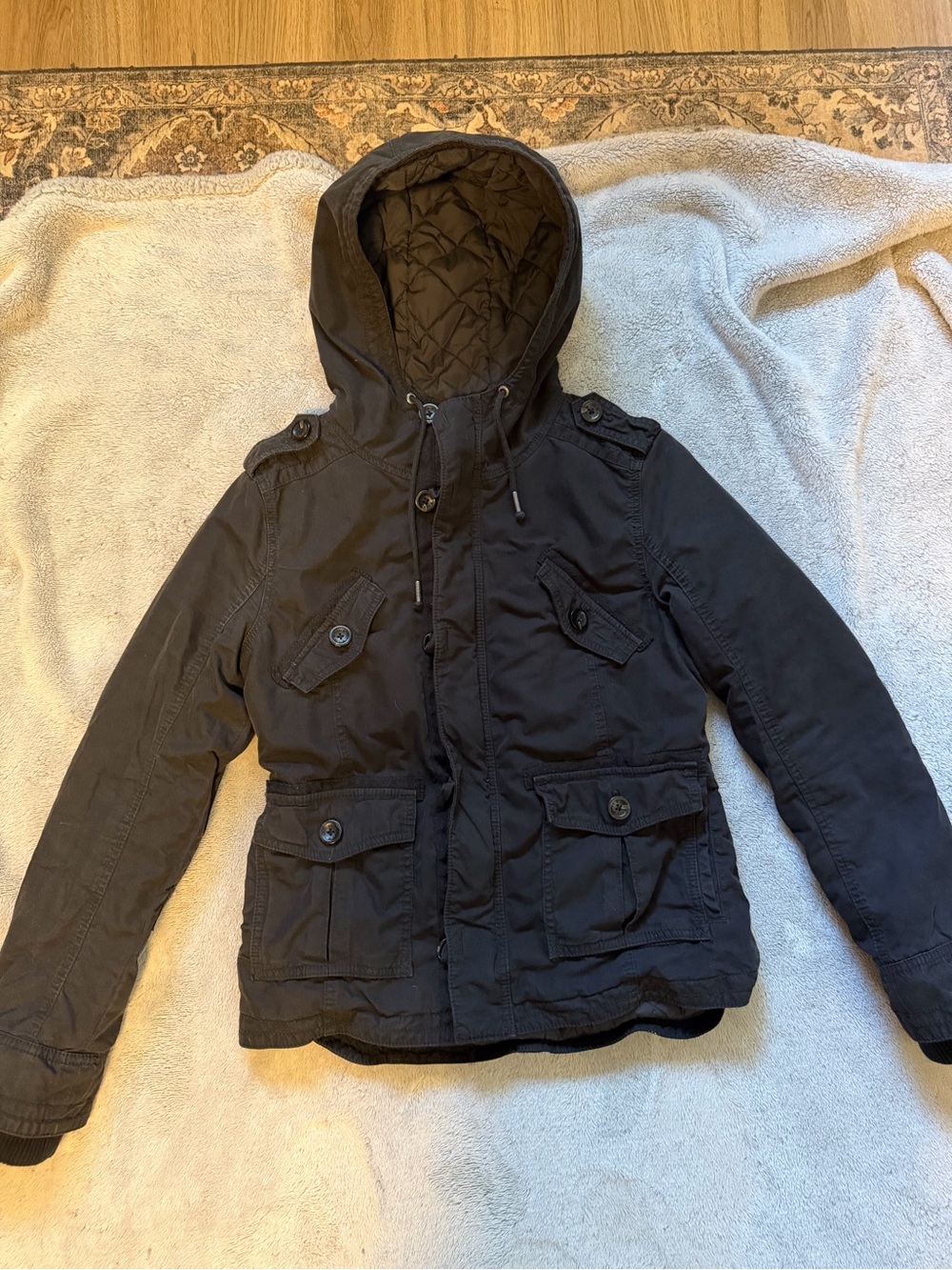TNA Black Hooded Utility Puffer Parka